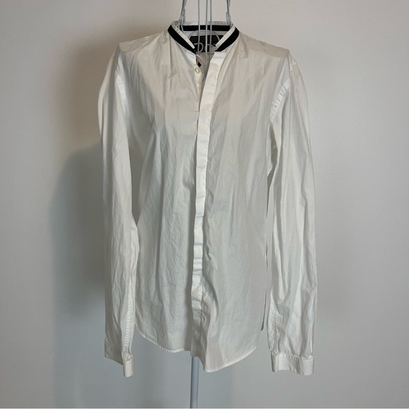 The Kooples white shirt button up mock black neck fitted cotton size S - Picture 1 of 9